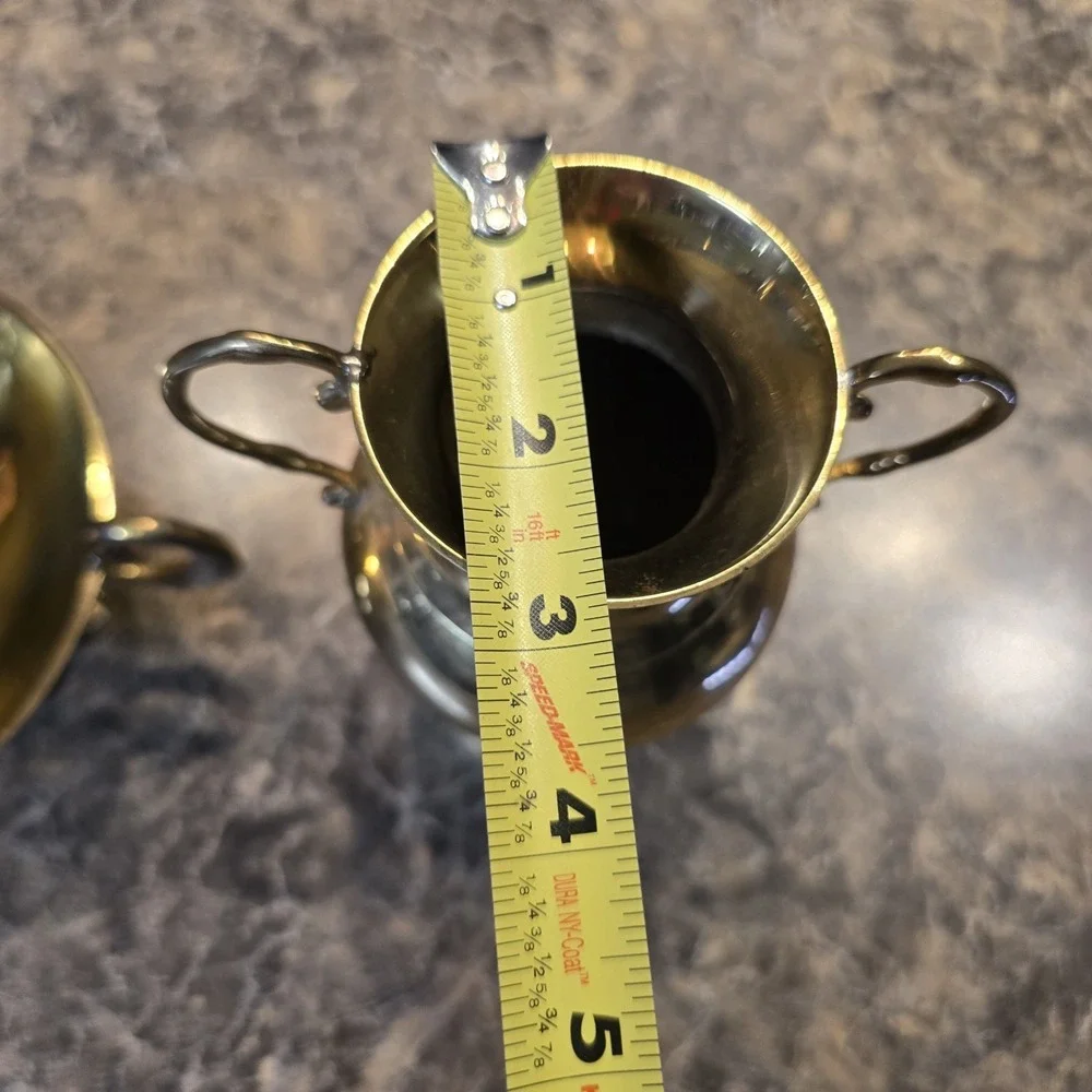Vintage Hampton Brass 2-Piece Set Vase & Compote Bowl India Ornate Handles Decor